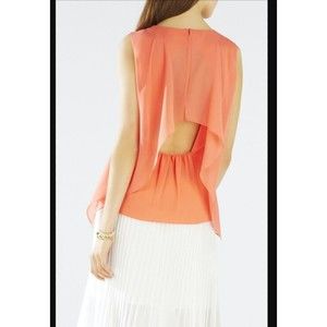 new bcbg maxazria" Ivorie"  XS 2/4 coral orange top blouse ruffles open back